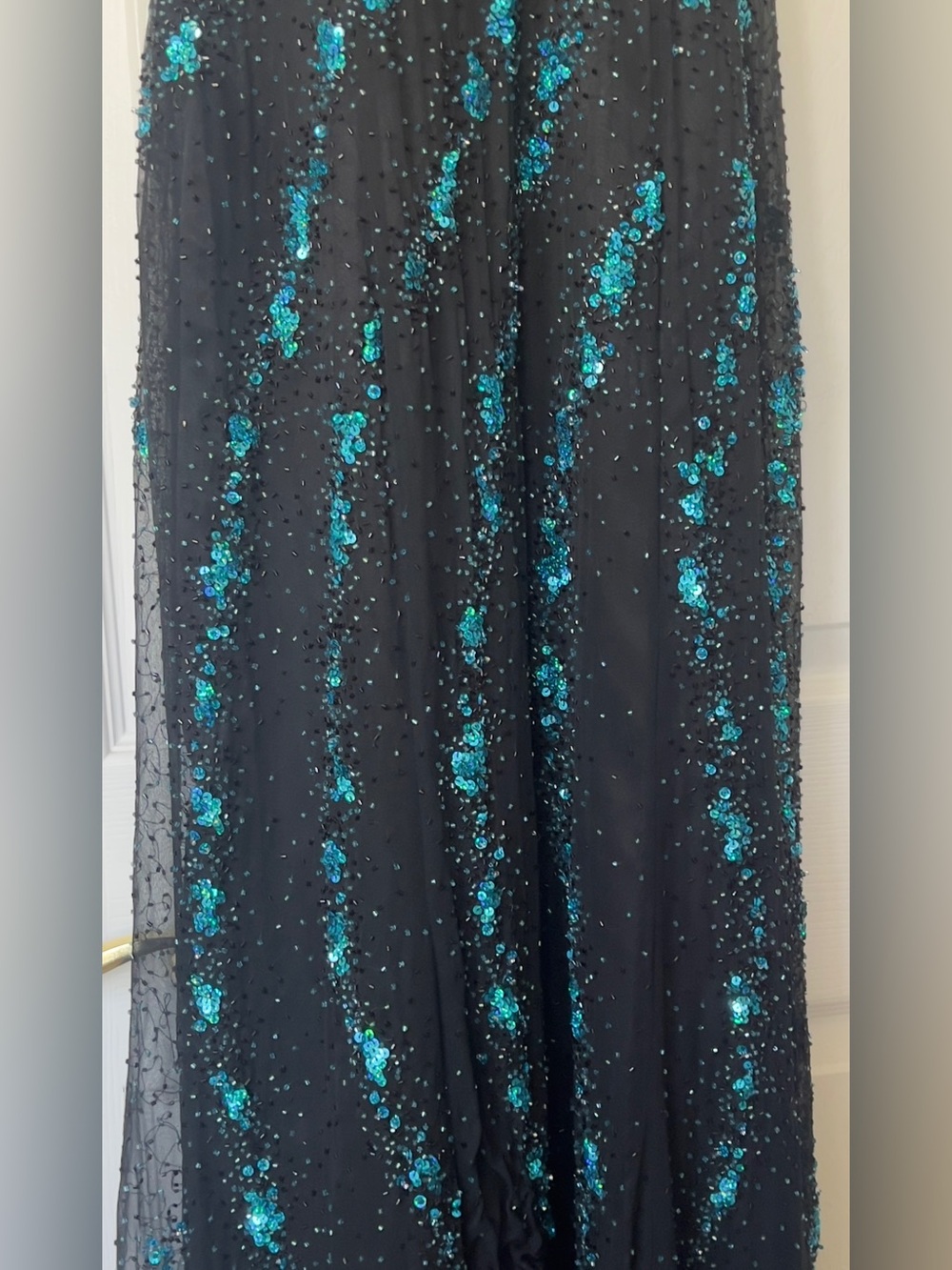 Tiffany Designs Halter Top Sheer Evening Dress 100% Silk Fully Sequined Sz 14 - Picture 4 of 14